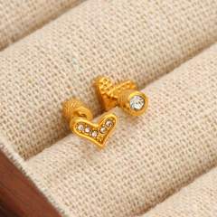 Diamond-Encrusted Double-Headed Stainless Steel Ear studs Mini Piercing Earrings