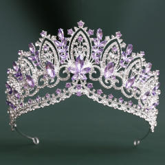 Delicate colorful crystal flower big hair crown for women