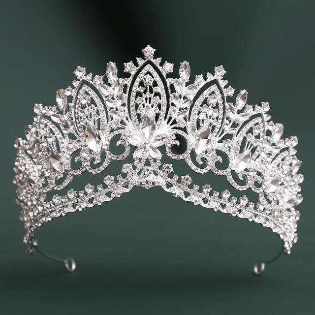 Delicate colorful crystal flower big hair crown for women