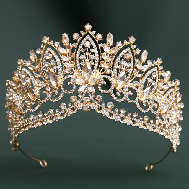 Delicate colorful crystal flower big hair crown for women