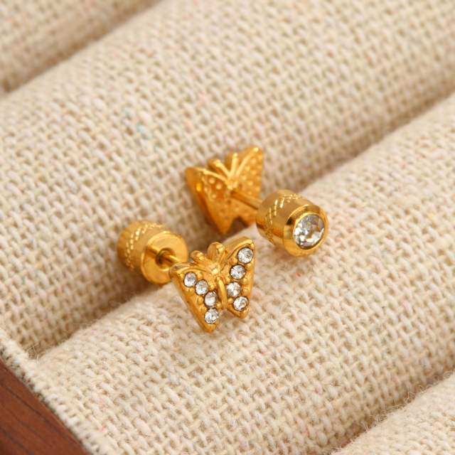 Diamond-Encrusted Double-Headed Stainless Steel Ear studs Mini Piercing Earrings