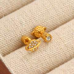 Diamond-Encrusted Double-Headed Stainless Steel Ear studs Mini Piercing Earrings