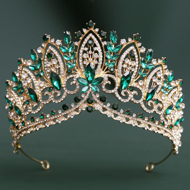Delicate colorful crystal flower big hair crown for women