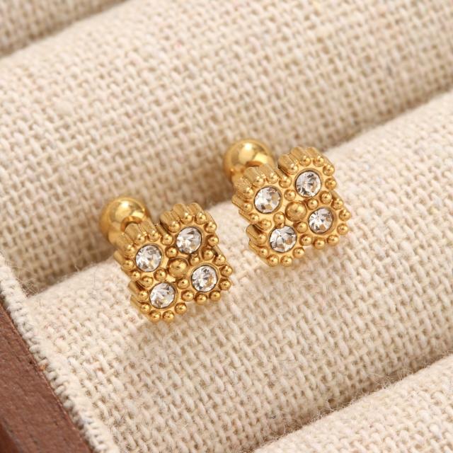 Diamond-Encrusted Titanium Steel Ear Studs Exquisite Ear Jewelry No Need to Remove Earrings for Bathing or Sleeping