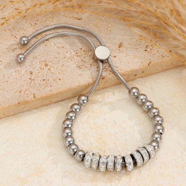 Diamond-Encrusted Simple and Stylish Round Bead Bracelet stainless steel bracelet