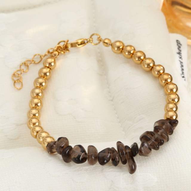 New Style Natural Stone Patchwork Travel Stackable Bracelet Colorful Irregular Summer stainless Steel Bracelet for Women
