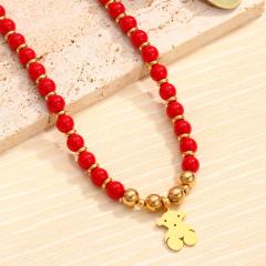 Popular Cute Cartoon Bear peand Stainless Steel 18K Gold-Plated Bracelet Natural Stone Handmade Beaded Jewelry Bracelet