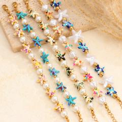 Summer Ocean Style Artificial Pearl Starfish stainless steel bead Bracelet