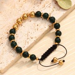 Handmade Natural Green Aventurine Colorful Stone Beaded stainless steel bracelet