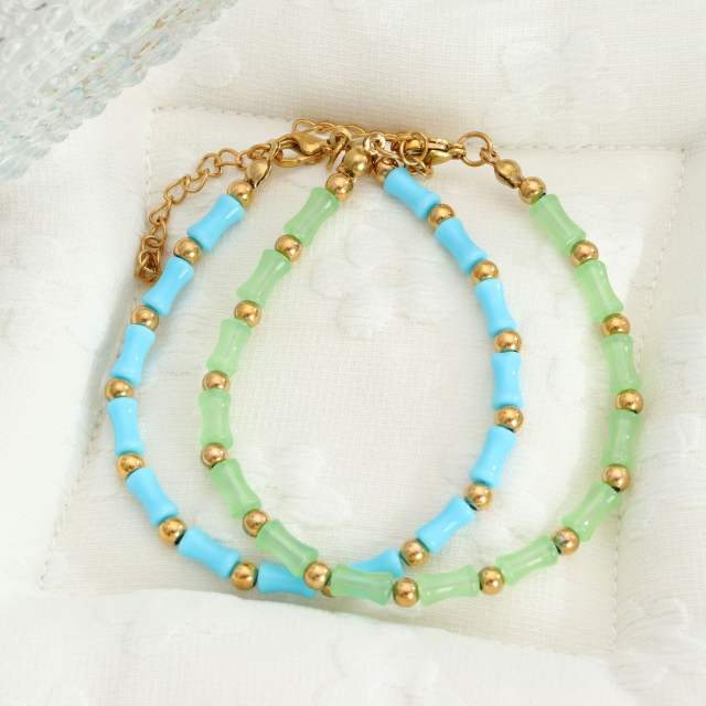 Stainless Steel Bead Spacer Bamboo Bracelet for Women
