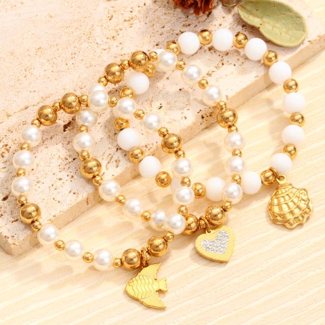 Hot Selling Marine Series Stainless Steel Beaded Bracelet Elastic Rope Bracelet Stretch Bracelet