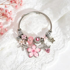 Summer fresh colorful flower charm pandora style bangle bracelet for women
