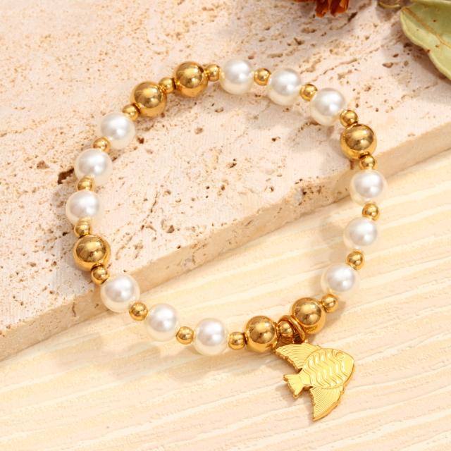 Starfish Natural Stone Beaded Bracelet for Women stainless steel bracelet