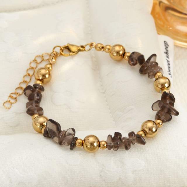 Natural Stone Beaded Bracelet for Women Fresh Gravel Style stainless steel bracelet