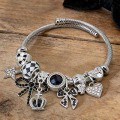 Pandora Style DIY Beaded Open Bracelet with Various Styles of Bow Pendant Bracelets for Sweet Girls