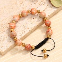 Handmade Natural Green Aventurine Colorful Stone Beaded stainless steel bracelet