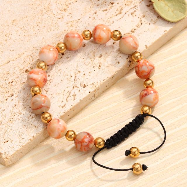 Handmade Natural Green Aventurine Colorful Stone Beaded stainless steel bracelet