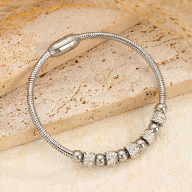 Fashion Simple stainless Steel Magnet Buckle Women's Bracelet with Diamond Beads