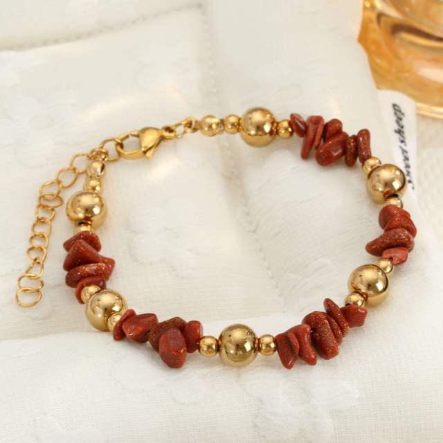 Natural Stone Beaded Bracelet for Women Fresh Gravel Style stainless steel bracelet