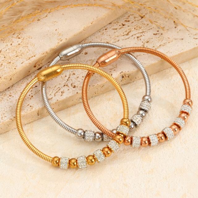 Fashion Simple stainless Steel Magnet Buckle Women's Bracelet with Diamond Beads