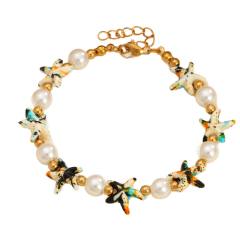 Summer Ocean Style Artificial Pearl Starfish stainless steel bead Bracelet