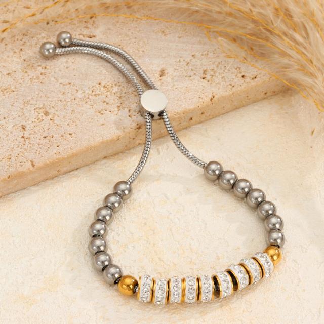 Diamond-Encrusted Simple and Stylish Round Bead Bracelet stainless steel bracelet