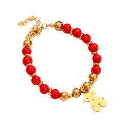 Popular Cute Cartoon Bear peand Stainless Steel 18K Gold-Plated Bracelet Natural Stone Handmade Beaded Jewelry Bracelet