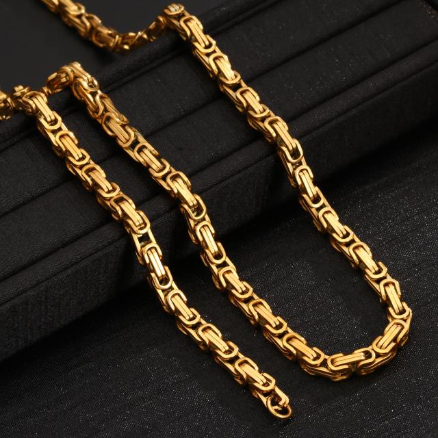 Men's Circular Chain Necklace hiphop stainless steel necklace bracelet set