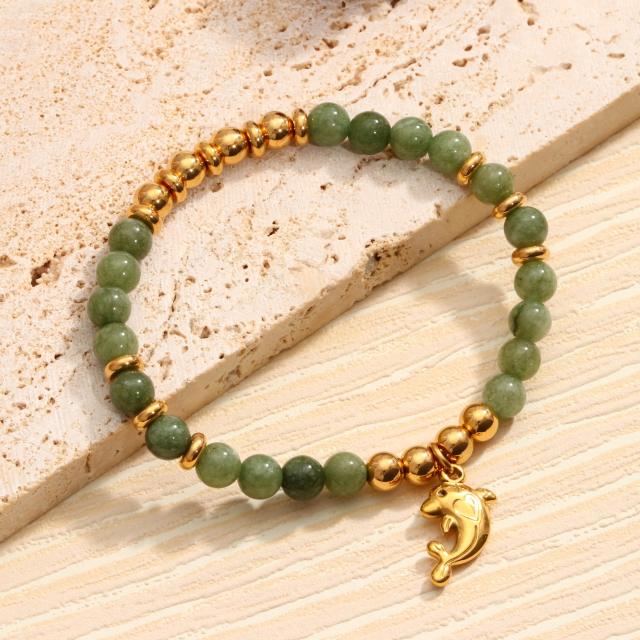 Starfish Natural Stone Beaded Bracelet for Women stainless steel bracelet