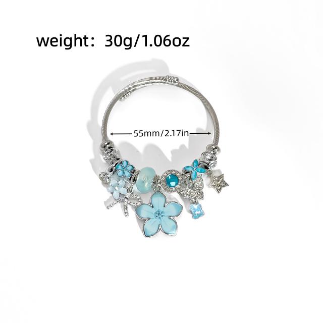 Summer fresh colorful flower charm pandora style bangle bracelet for women