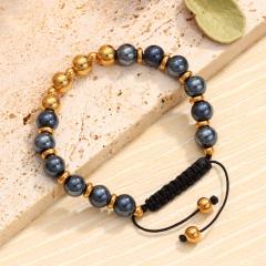Handmade Natural Green Aventurine Colorful Stone Beaded stainless steel bracelet