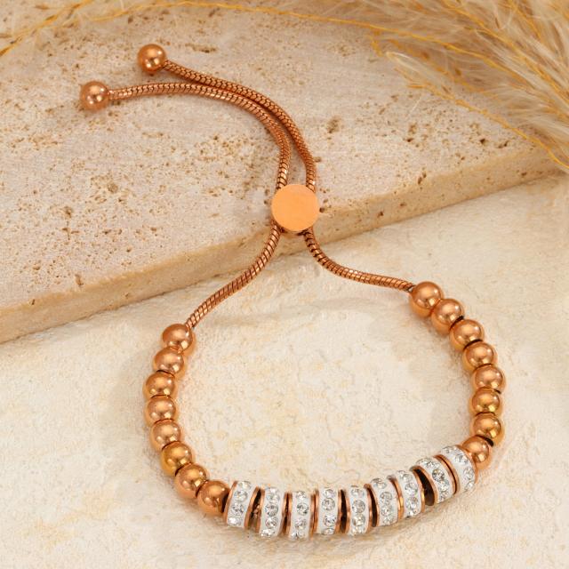 Diamond-Encrusted Simple and Stylish Round Bead Bracelet stainless steel bracelet
