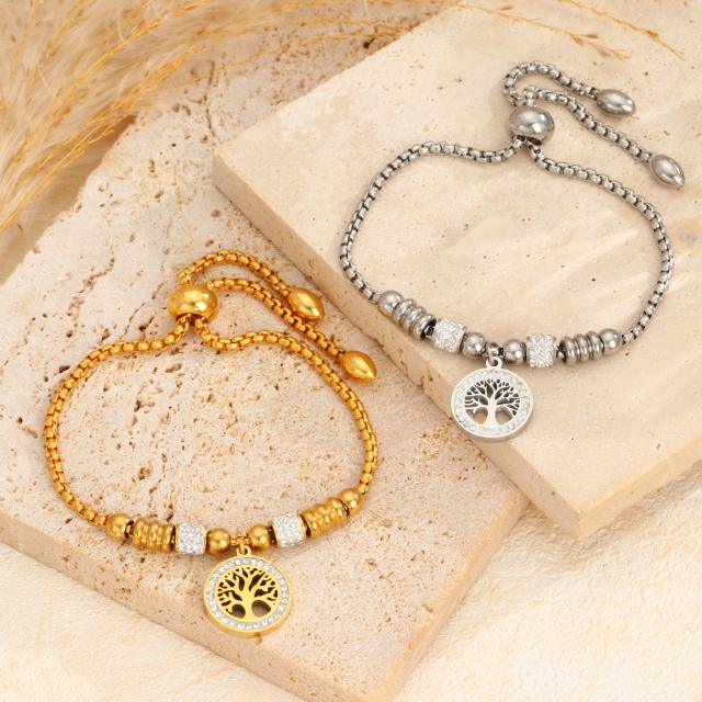 Best-Selling Tree of Life charm Adjustable Beaded Bracelet stainless steel bracelet