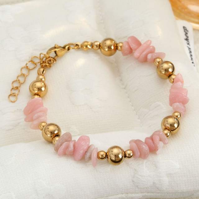 Natural Stone Beaded Bracelet for Women Fresh Gravel Style stainless steel bracelet