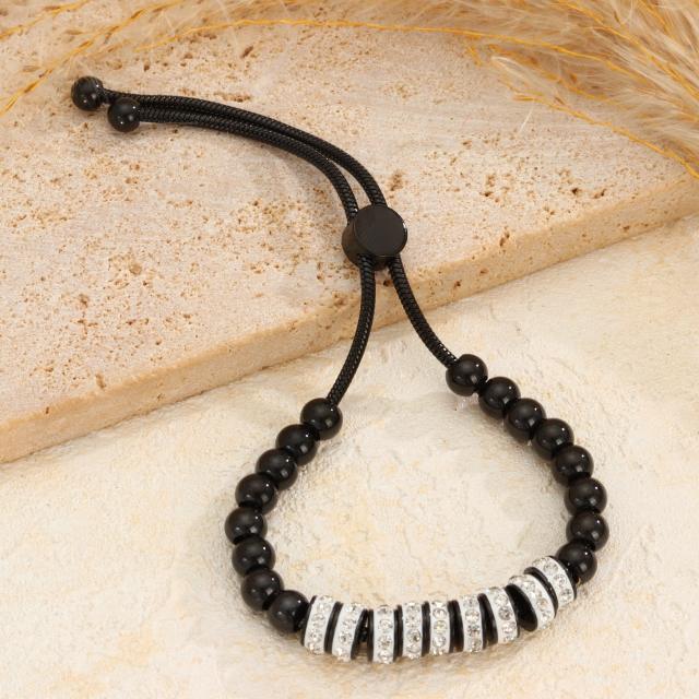 Diamond-Encrusted Simple and Stylish Round Bead Bracelet stainless steel bracelet