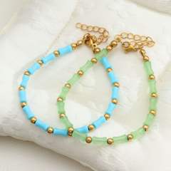 Stainless Steel Bead Spacer Bamboo Bracelet for Women