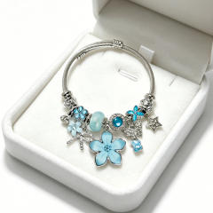 Summer fresh colorful flower charm pandora style bangle bracelet for women