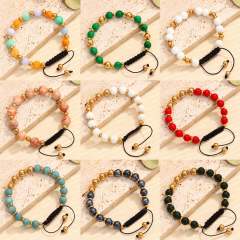 Handmade Natural Green Aventurine Colorful Stone Beaded stainless steel bracelet