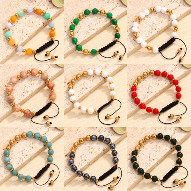Handmade Natural Green Aventurine Colorful Stone Beaded stainless steel bracelet