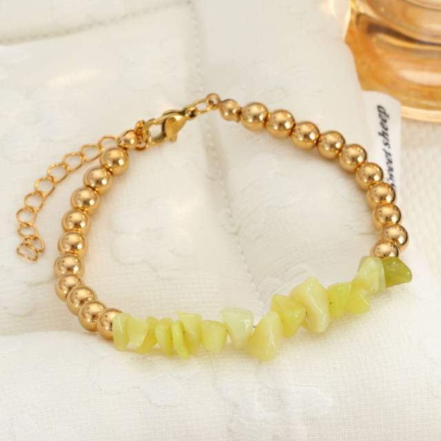 New Style Natural Stone Patchwork Travel Stackable Bracelet Colorful Irregular Summer stainless Steel Bracelet for Women