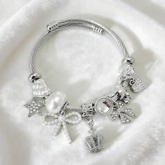 Pandora Style DIY Beaded Open Bracelet with Various Styles of Bow Pendant Bracelets for Sweet Girls