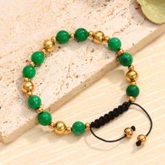 Handmade Natural Green Aventurine Colorful Stone Beaded stainless steel bracelet
