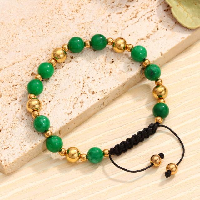 Handmade Natural Green Aventurine Colorful Stone Beaded stainless steel bracelet