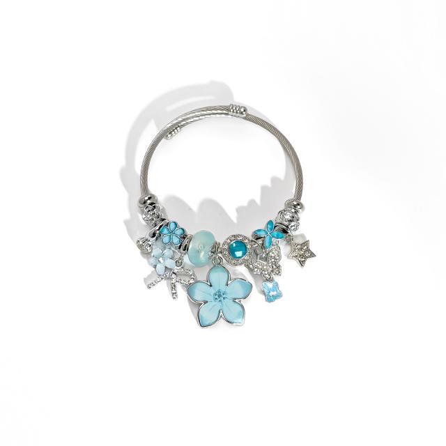 Summer fresh colorful flower charm pandora style bangle bracelet for women