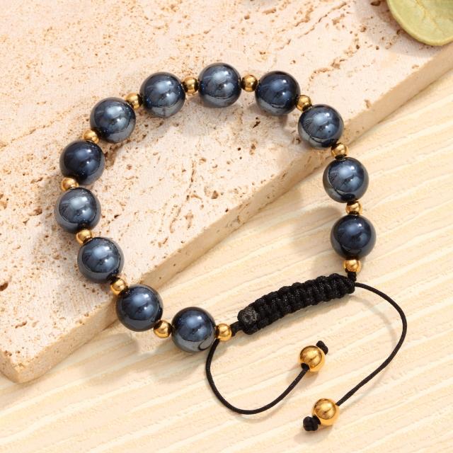 Handmade Natural Green Aventurine Colorful Stone Beaded stainless steel bracelet