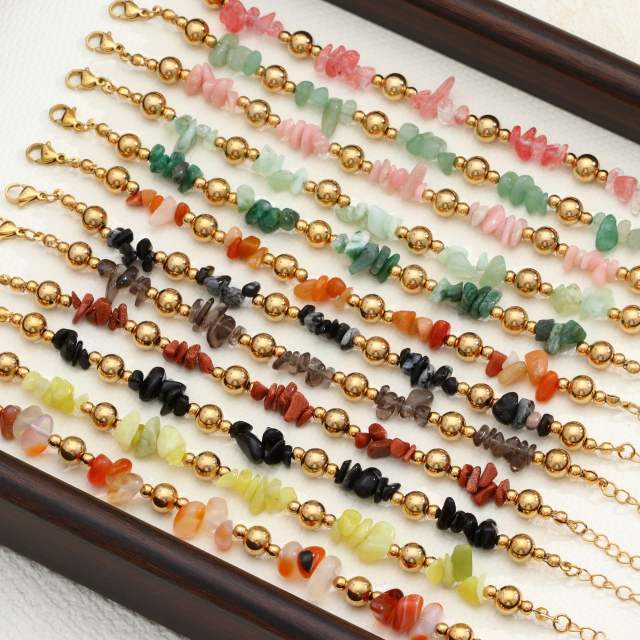 Natural Stone Beaded Bracelet for Women Fresh Gravel Style stainless steel bracelet
