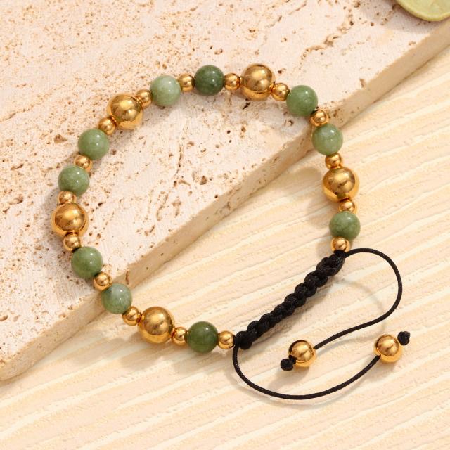 Handmade Natural Green Aventurine Colorful Stone Beaded stainless steel bracelet