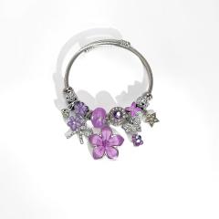 Summer fresh colorful flower charm pandora style bangle bracelet for women
