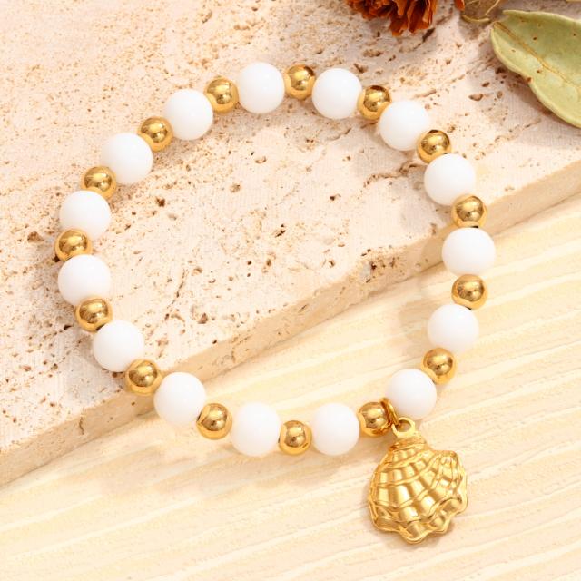 Starfish Natural Stone Beaded Bracelet for Women stainless steel bracelet