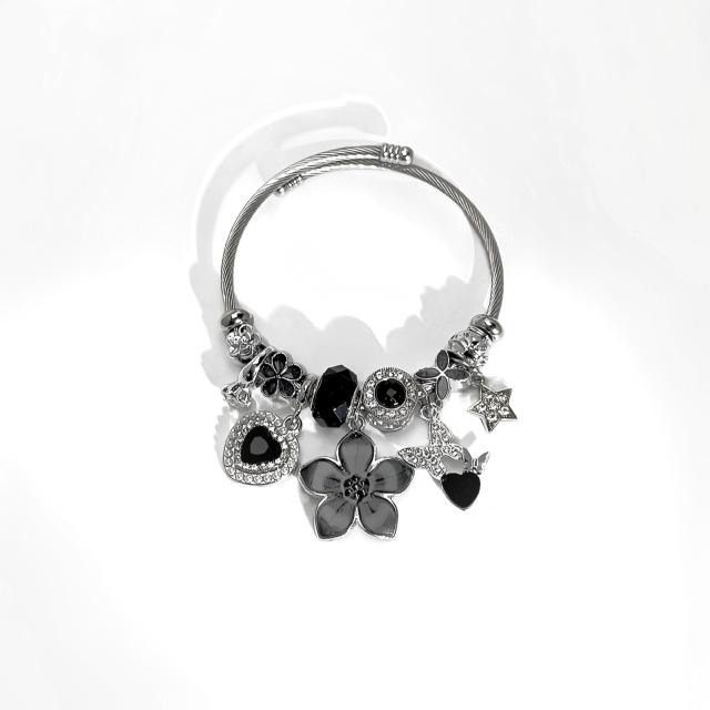 Summer fresh colorful flower charm pandora style bangle bracelet for women